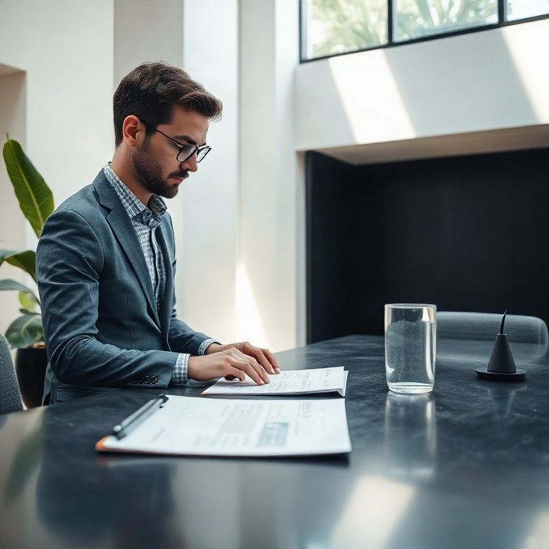 Consultor analisando portfólio imobiliário em escritório minimalista de Recife